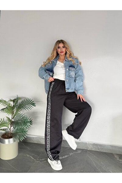 RED WOMAN FASHİON Stoned Denim Jacket, Parachute Fabric Trousers, Combed Cott...