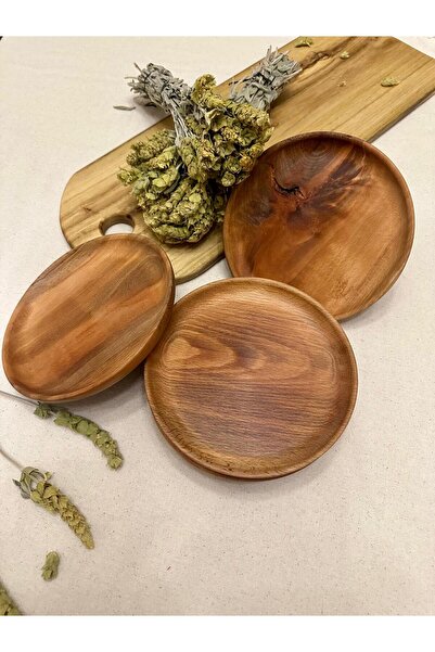 Carveni Doğal Ahşap Servis ve Sunum Tabağı 18 cm 6 lı