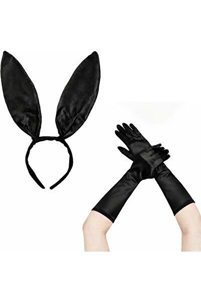 ForWhat Set de mănuși strălucitoare negre cu urechi de 40 cm pentru costum de...