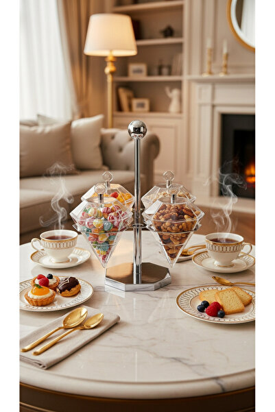 Generic A luxurious serving tray set with an elegant stand and comfortable ha...