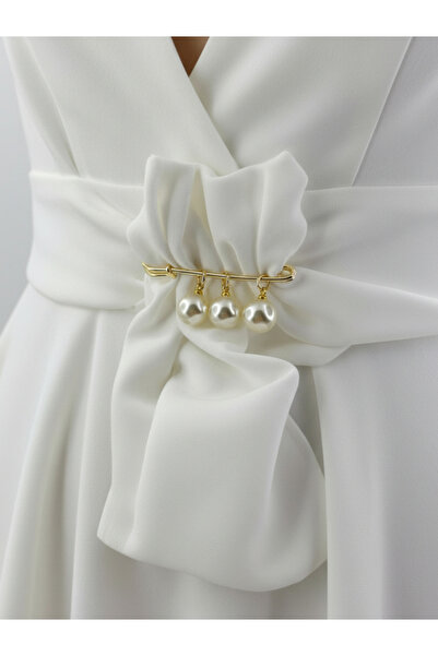 modamira Çok Amaçlı İncili Altın Rengi Çengelli Yaka İğnesi