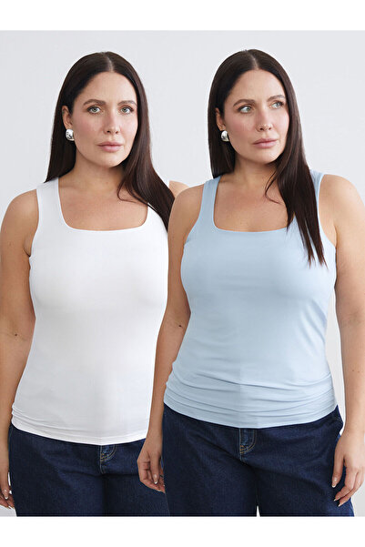 LC Waikiki Seray New Season Plus Size Square Neck Women's Tank Top 2-Pack