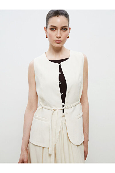 LC Waikiki Peak New Season Crew Neck Linen Look Women's Classic Vest