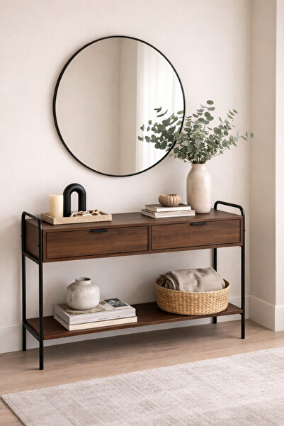 PixelsFurniture Pixel Furniture Console Table, Entryway with Wood Top and Met...