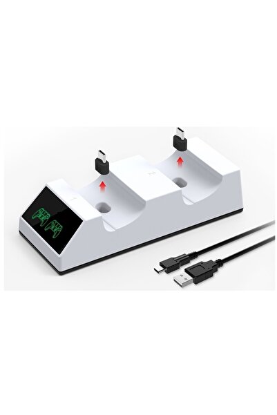Sezy Göstergeli PS5 Şarj Aleti Stand Çift Kol Şarjı TP5-0508B Şarj İstasyonu