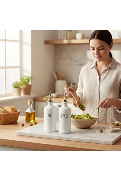 Saatistan 2’li 500 ML Beyaz Cam Yağdanlık ve Sosluk Seti, Mutfak Düzenleyici