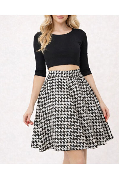 MRV DESIGN White Flared Skirt with Crowfoot Pattern