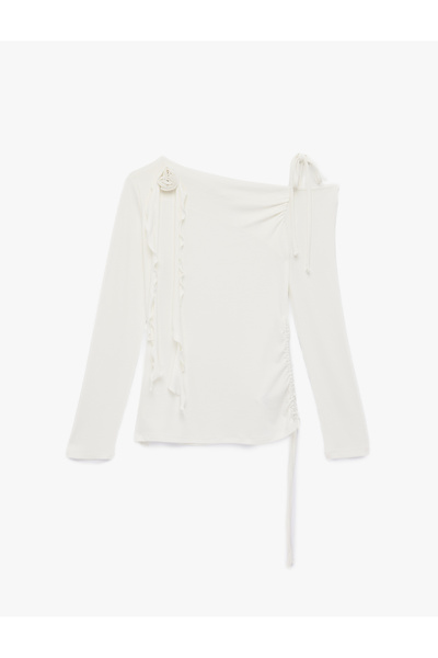 Koton Slim Fit Ruffled Rose Appliqué Detailed Gathered Long Sleeve Boat Neck ...