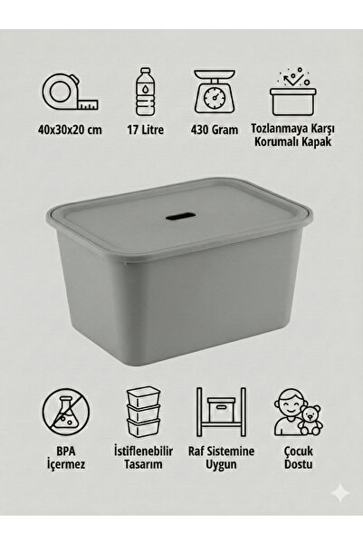 yabilmo Kapaklı Çok Amaçlı Gri Saklama Kutusu – Oyuncak ve Eşya Düzenleyici O...