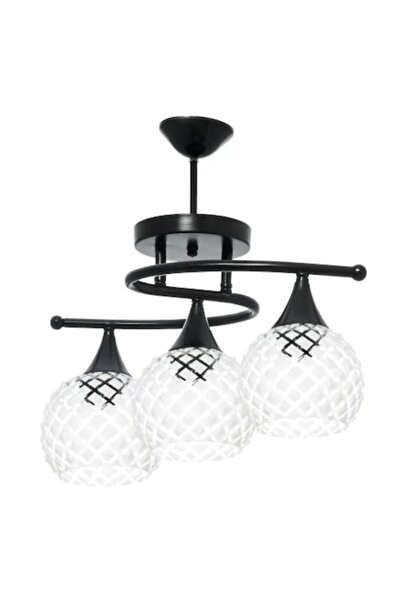 Saatistan Modern Siyah Baklava Camlı 3'lü Avize, Salon, Mutfak ve Yatak Odası...