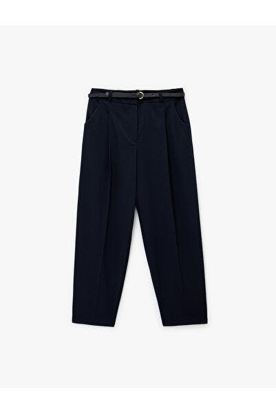 Koton High Waist Comfortable Fit Cigarette Pants with Pockets and Belt Detail