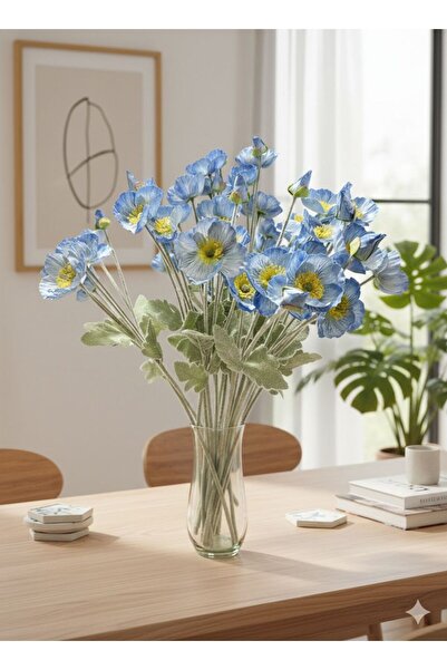 Lilac Home Yapay 4`lü Açık Mavi Tek Dal Gelincik 60 Cm