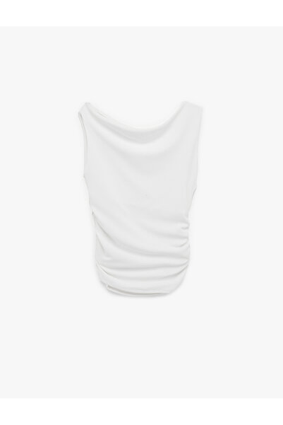 Koton Asymmetrical Neckline Slim Fit Sleeveless Draped Blouse