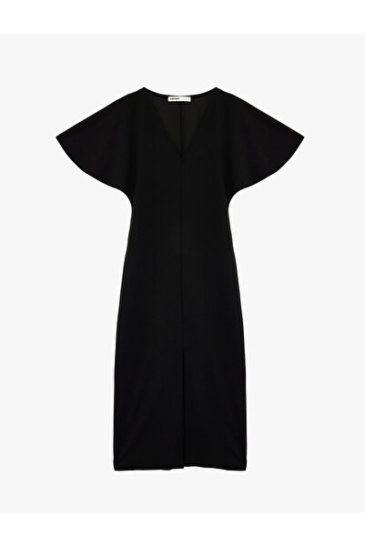 Koton فستان ميدي من قماش الكريب سكوبا بأكمام قصيرة وفتحة على شكل حرف V