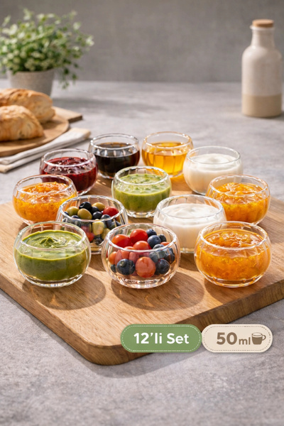 Tilbe Home 12li Çift Çidarlı Mini Sosluk Drajelik Lokumluk Kase Şekerlik Çere...