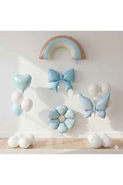 ÇITIPITISTORE Retro mavi kelebek papatya gökkuşağı fiyonk kalp folyo doğum gü...