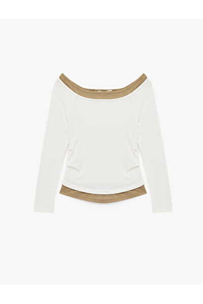 Koton Slim Fit Boat Neck Viscose Long Sleeve T-Shirt