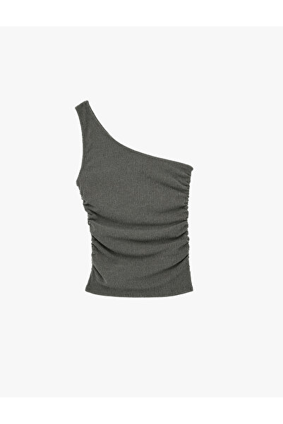 Koton Bürümcük Fabric Sleeveless One-Shoulder Blouse with Drape Detail
