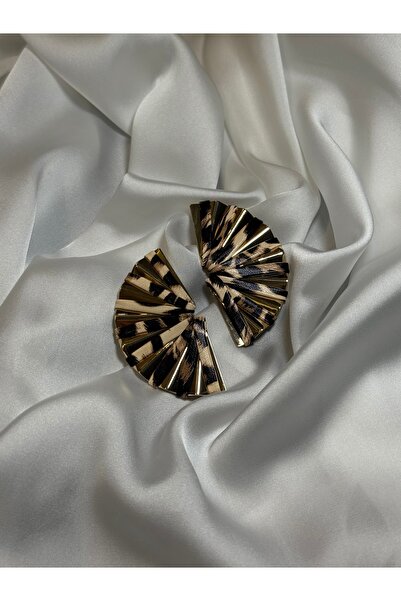 PALICE Leopard patterned fan earrings with leather detail