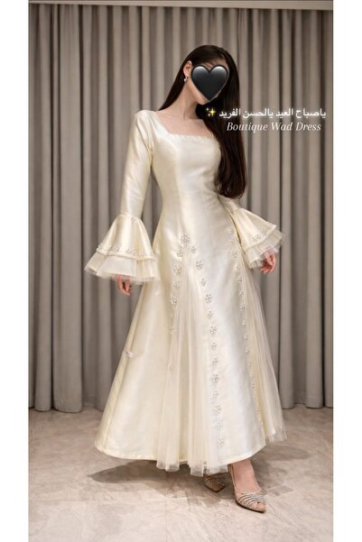 NASMA Eid dress, off-white, embroidered Mikado
