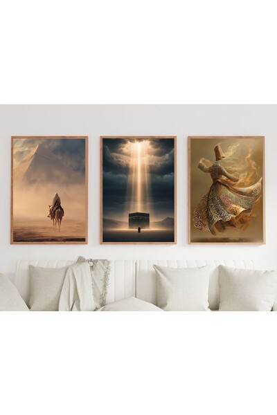 MRK 3'lü Kâbe Semazen Sahabe İslami Çerçevesiz A4 Duvar Poster