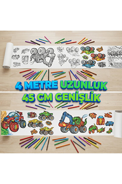 Erzi لفة كتاب تلوين بطول 4 أمتار - سيارات الوحش 45 سم