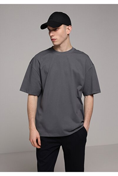 Colin's Oversize Fit Round Neck Plain Men's Anthracite Short Sleeve T-Shirt