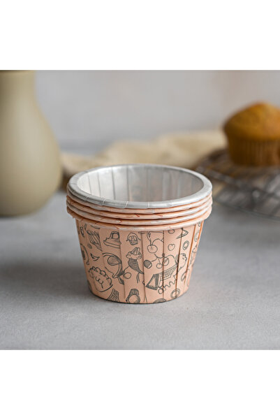 Generic Paper Cups for Cupcakes with Baking Tools Print - Light Pink