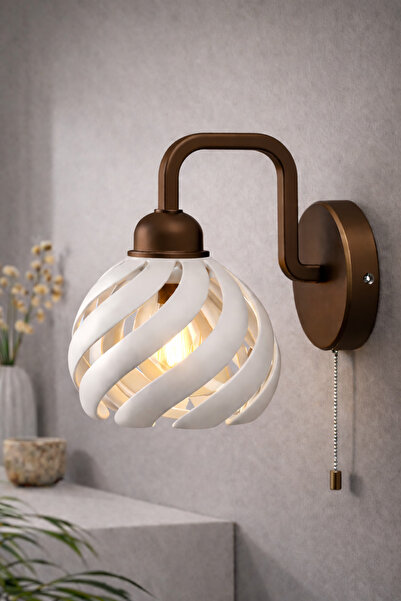 Limon 3D Desing Zincir Anahtarlı Duvar Aplik | Modern Bohem Spiral Tasarım, E27