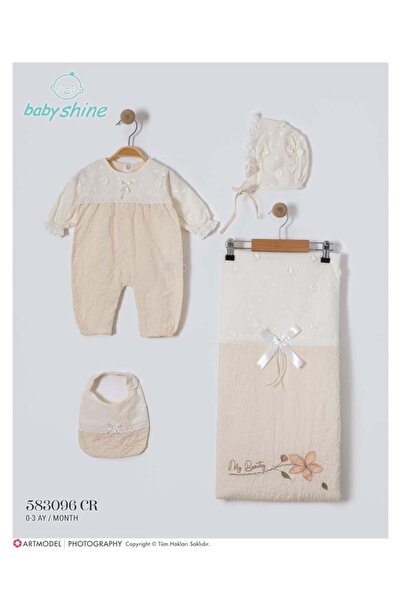 Generic طقم مواليد بناتي 4 قطع من عمر 0 الى 3 اشهر - بيج