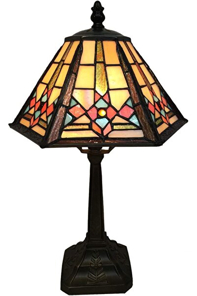 BIEYE Masa Lambası Vitray Gece Lambası. Altıgen Koni Abajurlu. 10" G x 16" Y