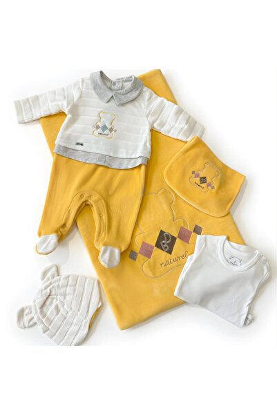 Generic طقم مواليد ولادي مخمل 5 قطع من عمر 0 الى 3 اشهر لون اصفر