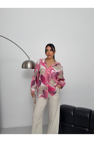 Jbr PEMBE BEJ DESENLİ OVERSİZE GÖMLEK