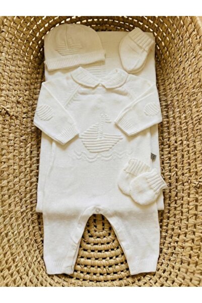 Generic طقم مجموعة تريكو ولادي 5 قطع من عمر 0 الى 3 اشهر - اوف وايت