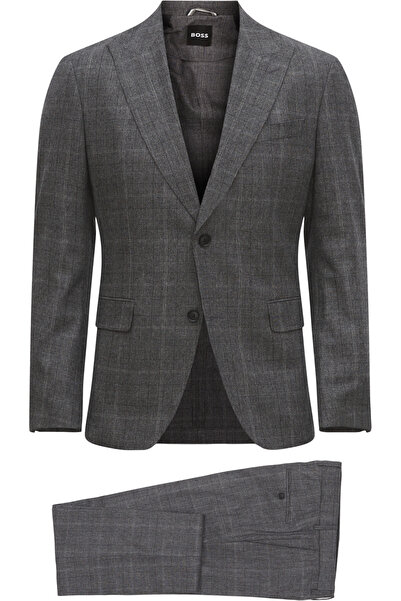 BOSS طقم رجالي ذو ياقة مطوية ونمط عادي من الصوف باللون الرمادي 50551796-030