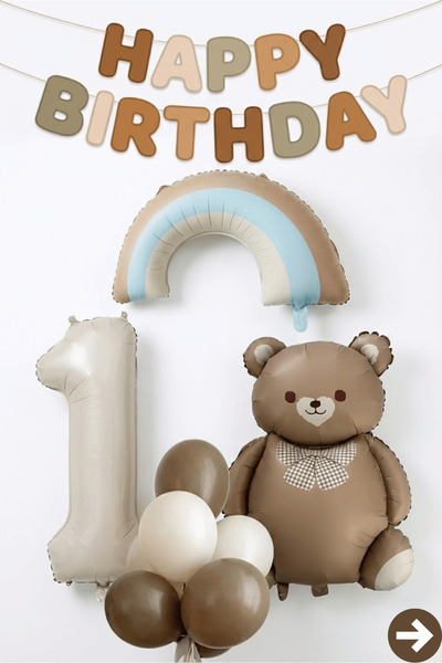 BALOMİS Ayıcık Temalı 1 Yaş Doğum Günü Balon Konsept Seti
