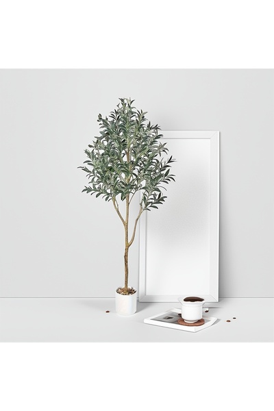 SCHENKERO شجرة زيتون واقعية بطول 180 سم، مع أغصان وثمار صناعية، في وعاء مزين ...