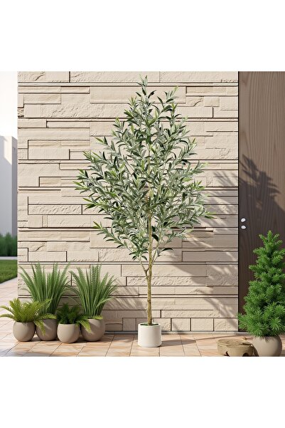 SCHENKERO شجرة زيتون نابضة بالحياة بطول 212 سم، نبات صناعي، جذع خشبي، وعاء أب...