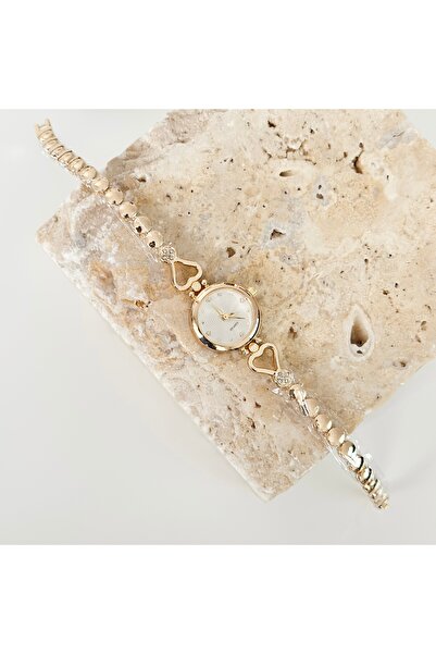 Vesce Atelier Çift Kalpli Gold Saat Beyaz