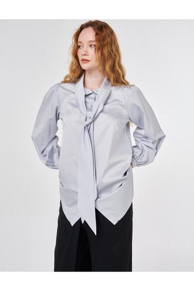 Kayra Tunica cu guler șal din bumbac 100% albastru