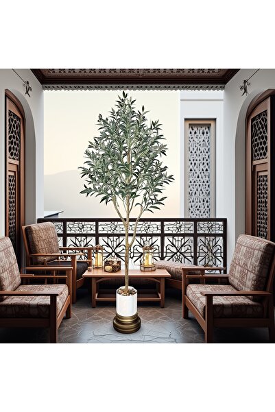 SCHENKERO 180cm Realistic Artificial Olive Tree, Pebble Pot, FoliageFruits, H...