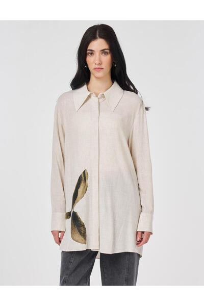 Kayra Tunica din viscoza cu detaliu imprimat, crem