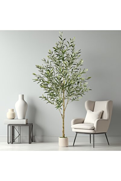 SCHENKERO شجرة زيتون صناعية نابضة بالحياة بطول 212 سم، جذع خشبي، وعاء أبيض، د...