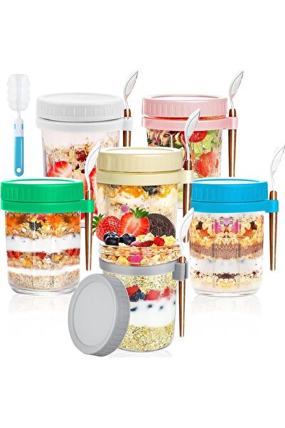 Pomefar 6 Packs 350ML Airtight Jars,12oz Glass Oats Containers,with Lids and ...