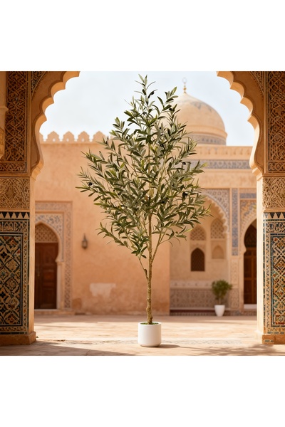 SCHENKERO شجرة زيتون نابضة بالحياة بطول 212 سم، نبات صناعي بجذع خشبي، وعاء أب...