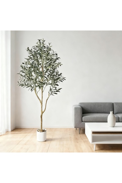 SCHENKERO شجرة زيتون صناعية نابضة بالحياة بطول 180 سم، مع وعاء من الحصى، وفرو...