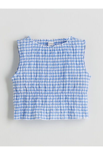 LC Waikiki Özmarka Νέα Σεζόν Καρό Μπλούζα για Κορίτσια με Λαιμόκοψη Ποδηλάτου