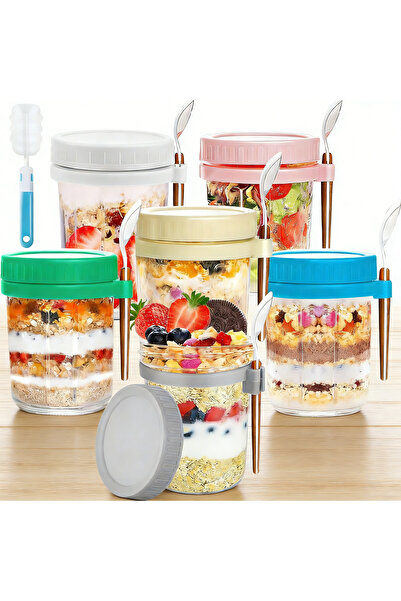 Pomefar 350ML 12oz Glass Jars,6 Packs Oats Containers,Airtight,with Lids and ...