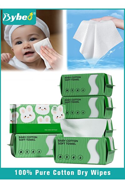 BYBEO 6 Packs Baby Cotton Tissue, Soft Baby Dry Wipe, Wet and Dry Use, Infant...