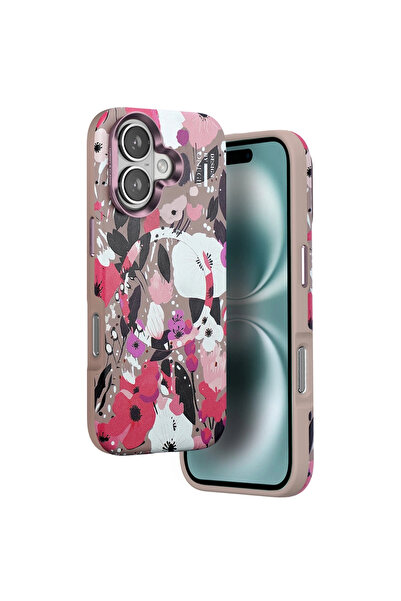 eco port غطاء ماج سيف من سلسلة الزهور لهاتف آيفون 16 من ون جيف - وردي